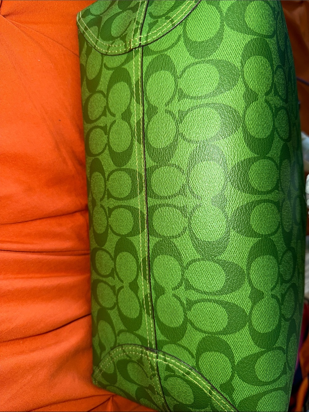 Coach Green Signature Monogram Tote with Gold-Tone Logo - Picture 6 of 7